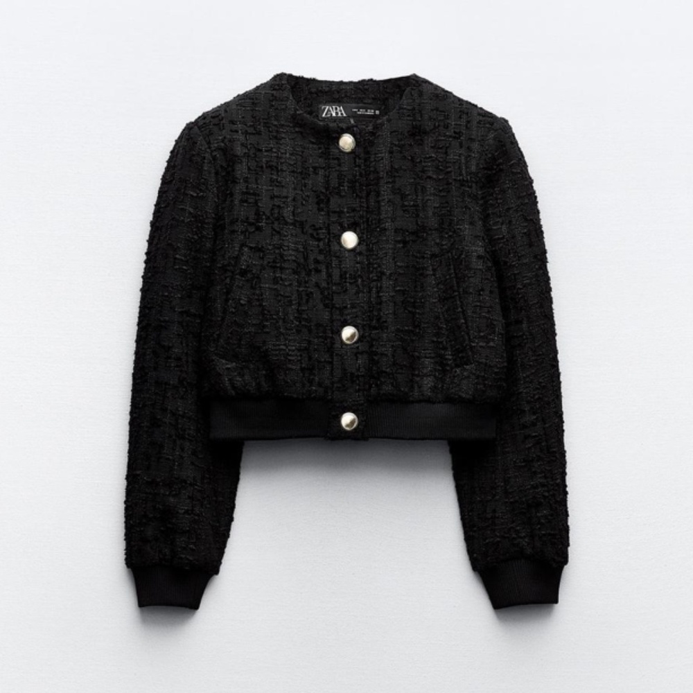 NEW Zara Textured Weave Bomber Jacket